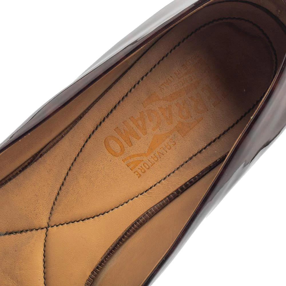  Salvatore Ferragamo Brown Lizard Embossed And Patent Leather Vara Bow Ballet Flats Size 40 商品