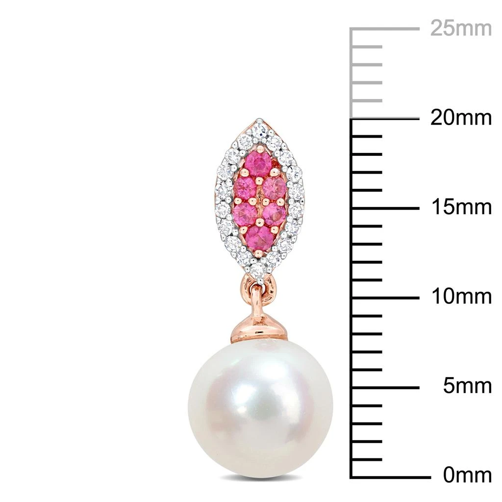 商品Mimi & Max|Mimi & Max 8mm Cultured Freshwater Pearl 1/7ct TDW Diamond & Pink Sapphire Marquise Earrings 14k Rose Gold,价格¥2609,第2张图片详细描述