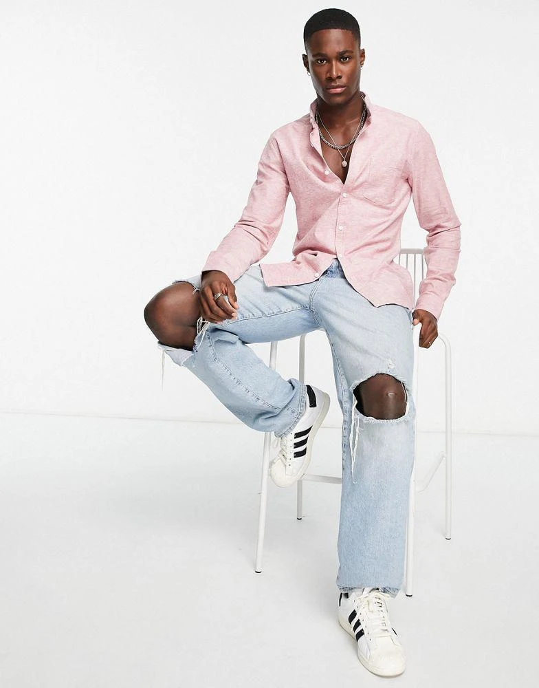 商品ASOS|ASOS DESIGN slim oxford shirt in burgundy yarn dye,价格¥113,第4张图片详细描述