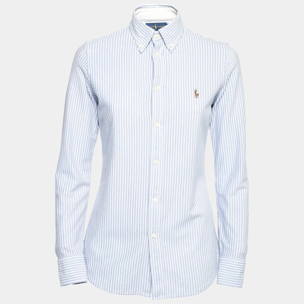 商品[二手商品] Ralph Lauren|Ralph Lauren Blue Striped Knit Oxford Button Front Polo Shirt M,价格¥821,第1张图片