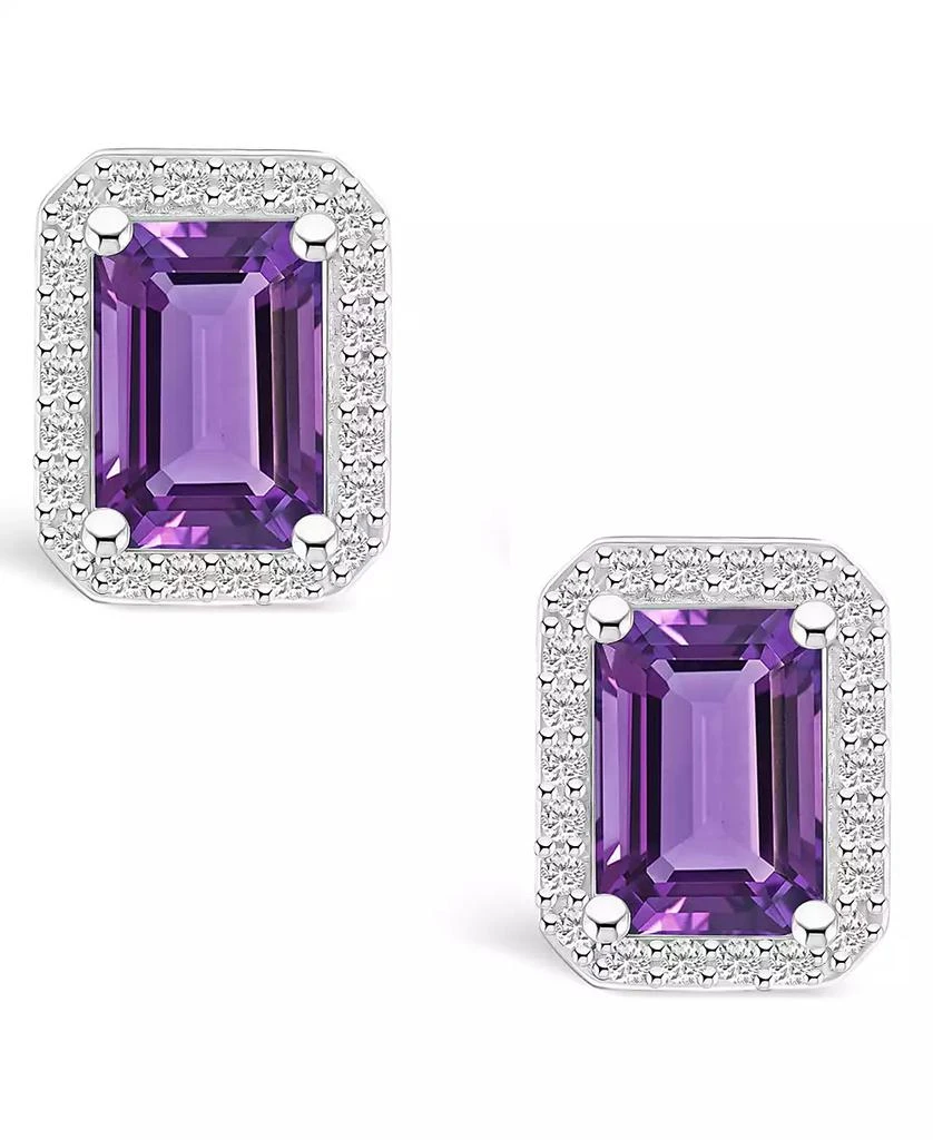 商品Macy's|Amethyst (2 ct. t.w.) and Lab Grown Sapphire (1/4 ct. t.w.) Halo Studs in 10K White Gold,价格¥2009,第3张图片详细描述