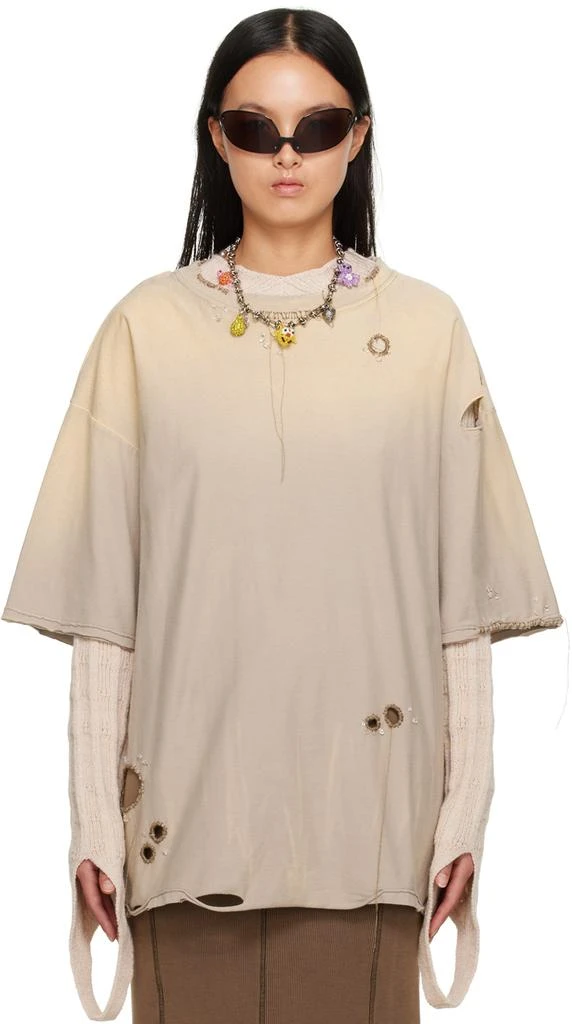 商品Acne Studios|Beige Distressed T-Shirt,价格¥1504,第1张图片