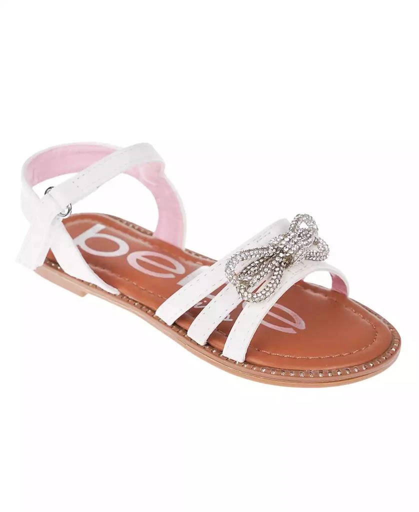 商品Bebe|Big Girl's Strappy Sandal with Cute Rhinestone Tubular Bow Polyurethane Sandals,价格¥127,第1张图片