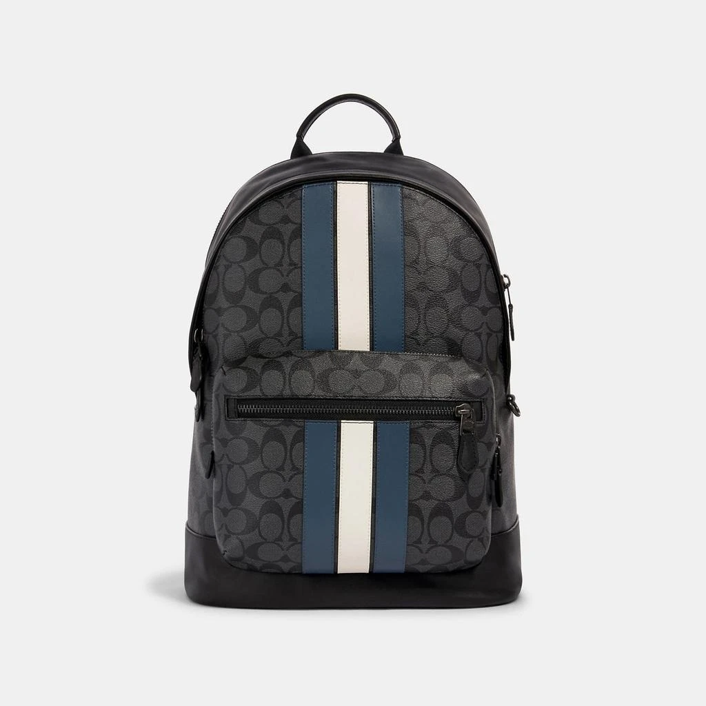 商品Coach|Coach Outlet West Backpack In Signature Canvas With Varsity Stripe,价格¥2144,第1张图片