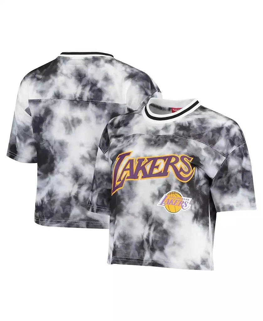 商品Mitchell and Ness|Women's Black and White Los Angeles Lakers Hardwood Classics Tie-Dye Cropped T-shirt,价格¥522,第1张图片