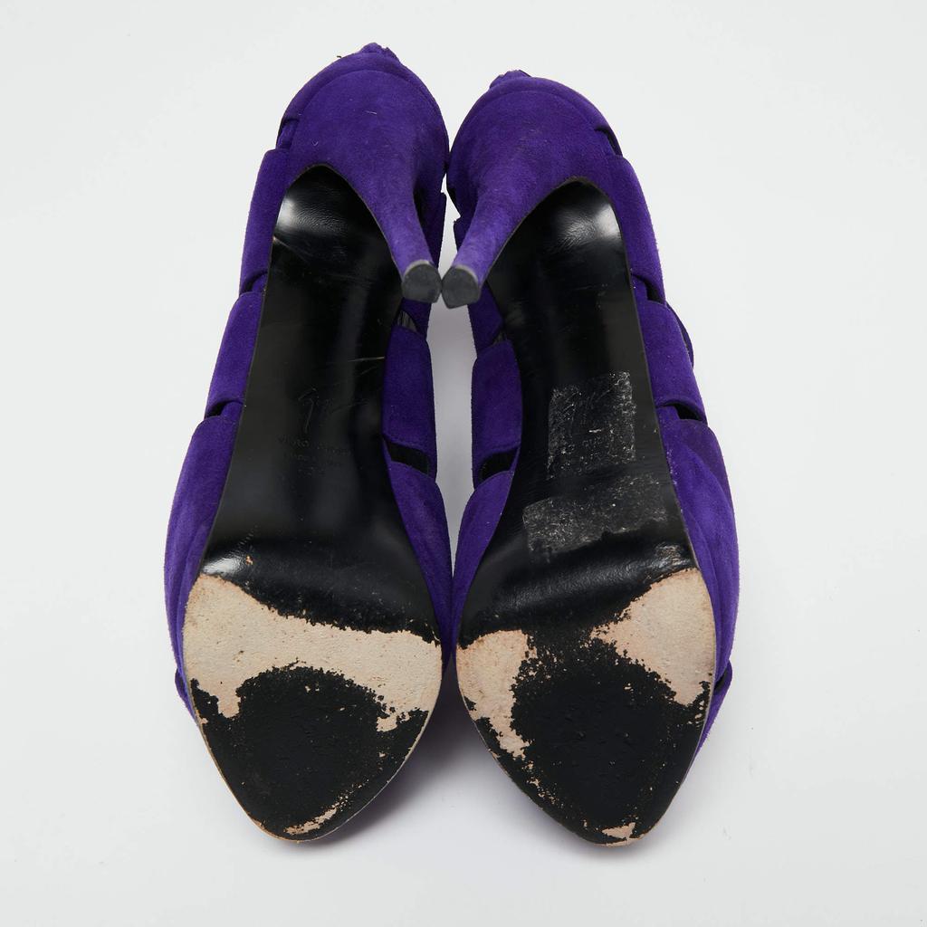 Giuseppe Zanotti Purple Suede Wave Cut Out Peep Toe Platform Booties Size 38商品第6张图片规格展示