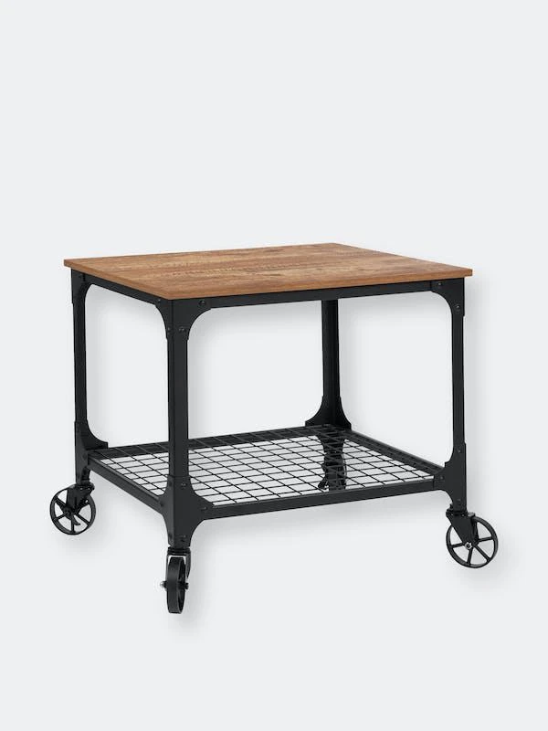 商品Merrick Lane|Parker Rolling Bar and Kitchen Serving Cart Rustic Wood Grain Finish and Industrial Iron Rolling Bar and Kitchen Serving Cart,价格¥681,第1张图片