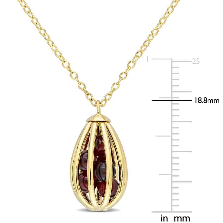 商品Amour|3 5/8 CT TGW Garnet Cage Pendant with Chain In Yellow Plated Sterling Silver,价格¥558,第2张图片详细描述