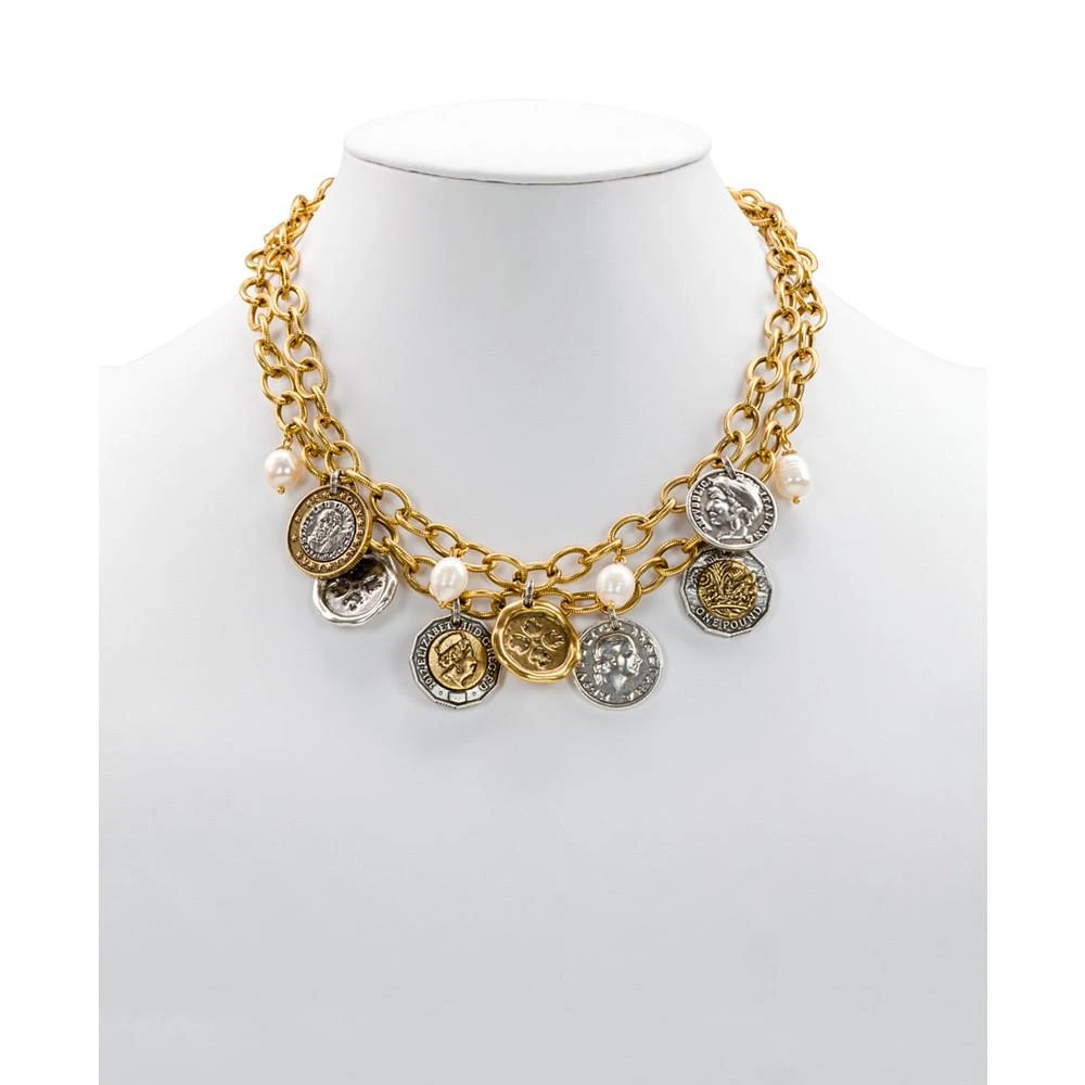 商品Patricia Nash|Two-Tone World Coin & Freshwater Pearl (9mm) 18" Double-Row Statement Necklace,价格¥587,第2张图片详细描述