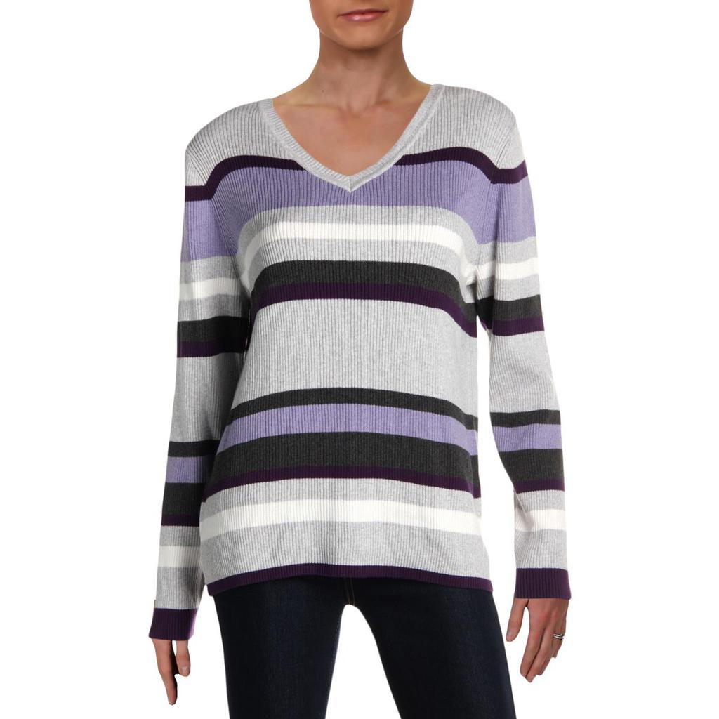 Karen Scott Womens Striped Ribbed Pullover Sweater商品第1张图片规格展示