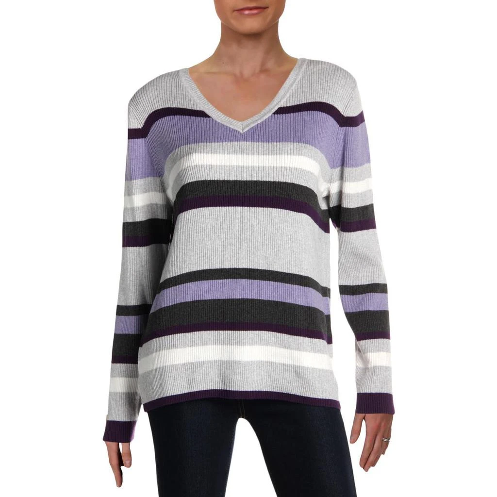 商品Karen Scott|Karen Scott Womens Striped Ribbed Pullover Sweater,价格¥92,第2张图片详细描述