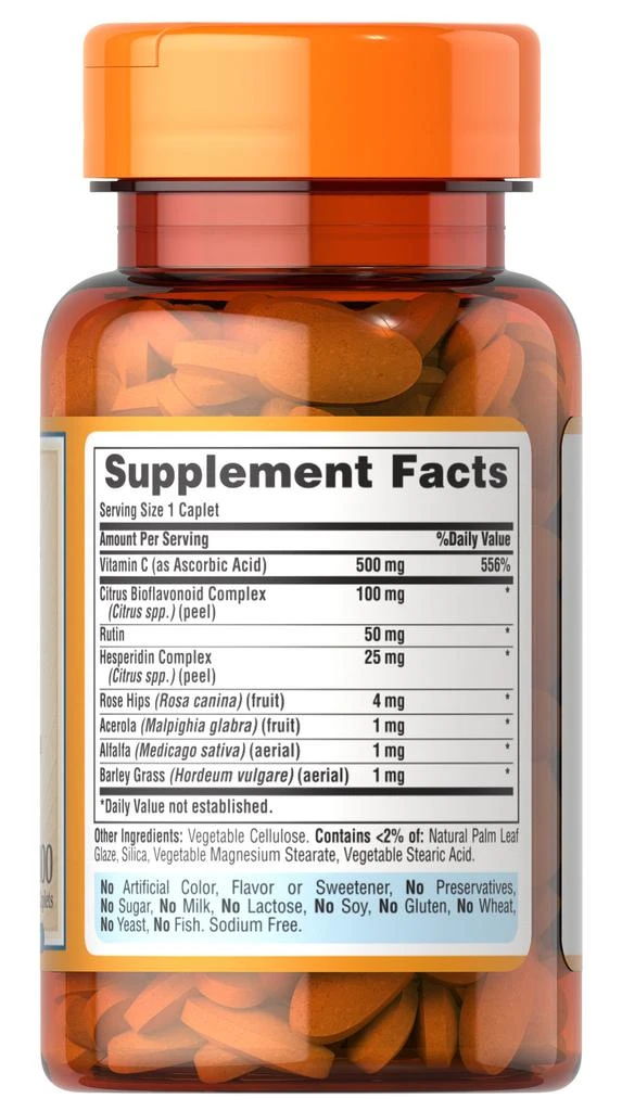 商品Puritan's Pride|Vitamin C 500 mg Complex 100 caplets,价格¥179-¥357,第5张图片详细描述