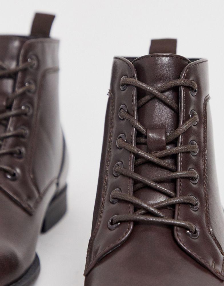 商品ASOS|ASOS DESIGN lace up boots in brown faux leather - BROWN,价格¥160,第4张图片详细描述
