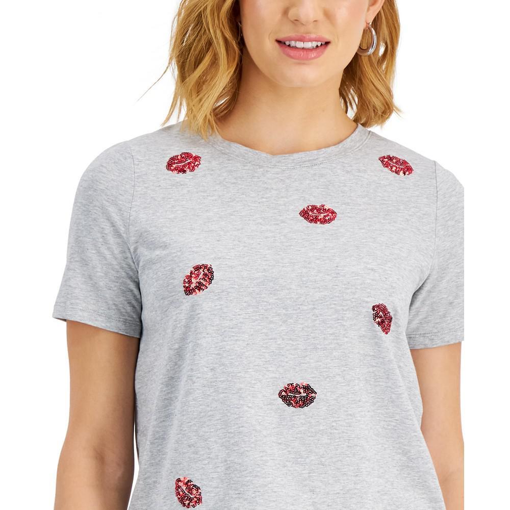 商品Charter Club|Sequin-Embellished Lip-Graphic T-Shirt, Created for Macy's,价格¥97,第5张图片详细描述