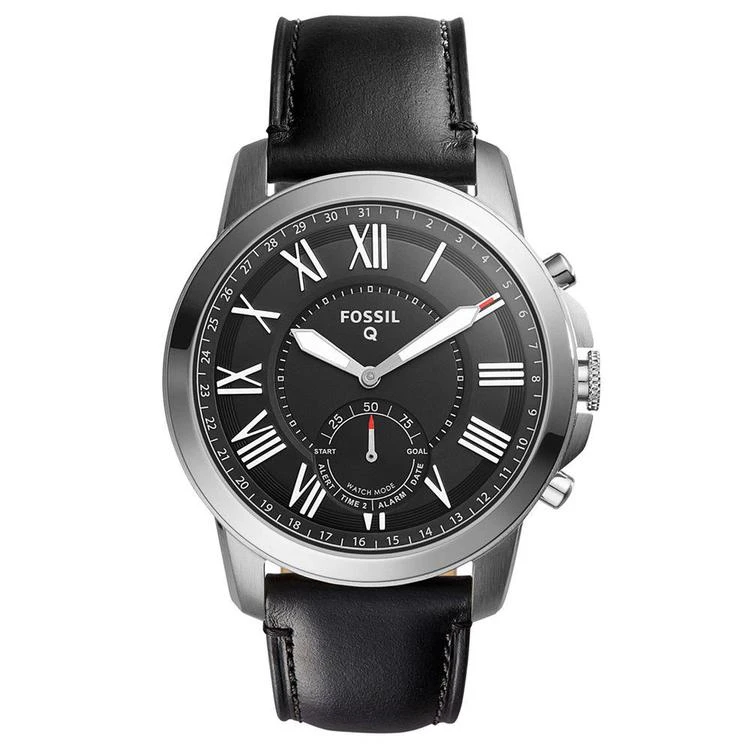 商品Fossil|Q Men's Grant Black Leather Strap Hybrid Smart Watch 44mm,价格¥1159,第1张图片