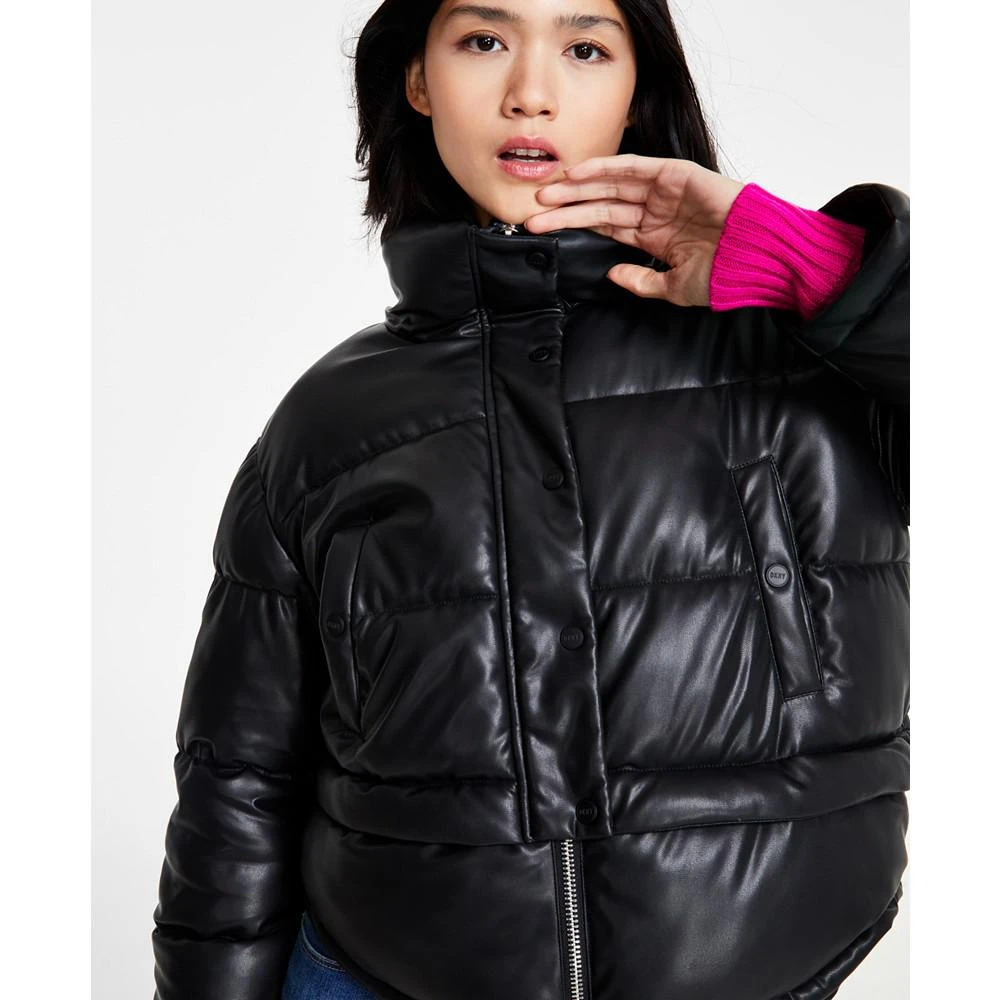 商品DKNY|Women's Faux-Leather High-Low Hem Puffer Jacket,价格¥565,第3张图片详细描述