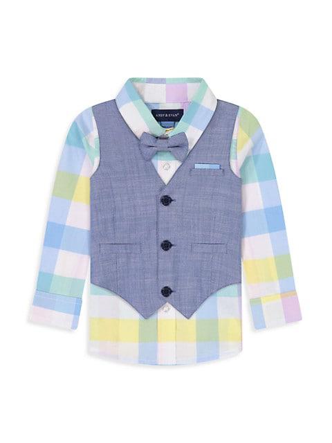 Baby Boy's 2-Piece Chambray Vest Suit Set商品第3张图片规格展示