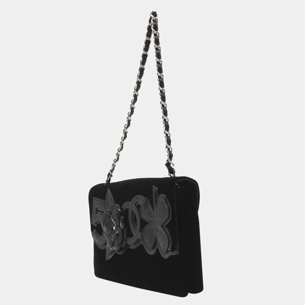 Chanel Black Suede Leather No.5 Camellia Flap Shoulder Bag商品第2张图片规格展示