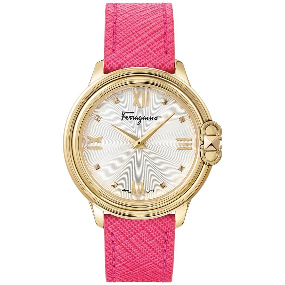 商品Salvatore Ferragamo|Women's Swiss Studmania Pink Saffiano Leather Strap Watch 34mm,价格¥5741,第1张图片