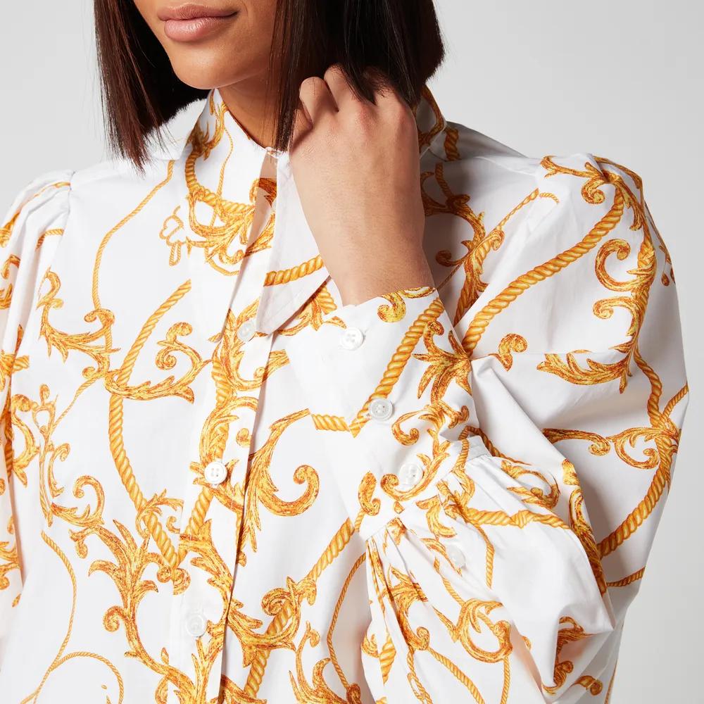 Ganni Women's Printed Cotton Poplin Shirt - Egret商品第4张图片规格展示