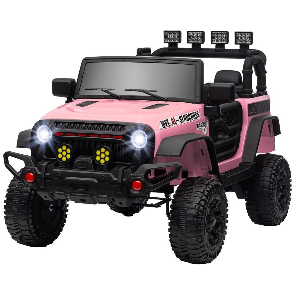 商品BreeBe|Qaba 12V Ride on Truck, Electric Car for Kids, Battery Powered Ride on Car, Parent Remote, 4 Suspension Wheels, Music Horn LED Lights, Pink,价格¥2158,第1张图片