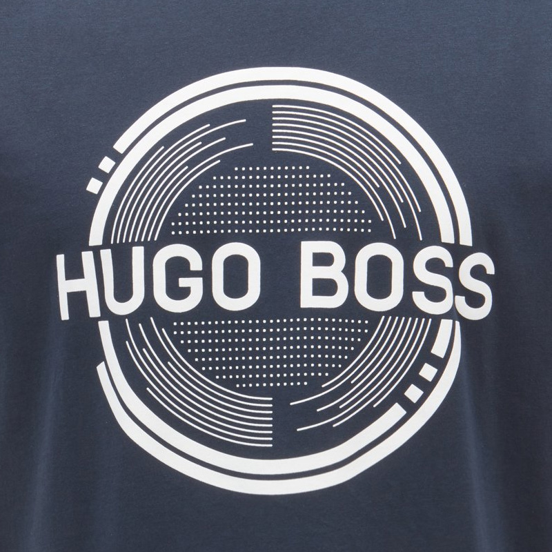 Hugo Boss 雨果博斯 男士深蓝色纯棉大logo印花圆领短袖休闲T恤 TEE1-182-6415-410商品第2张图片规格展示