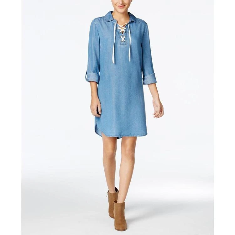 商品Style & Co|Lace-Up Denim Dress, Only at Macy's,价格¥89,第2张图片详细描述