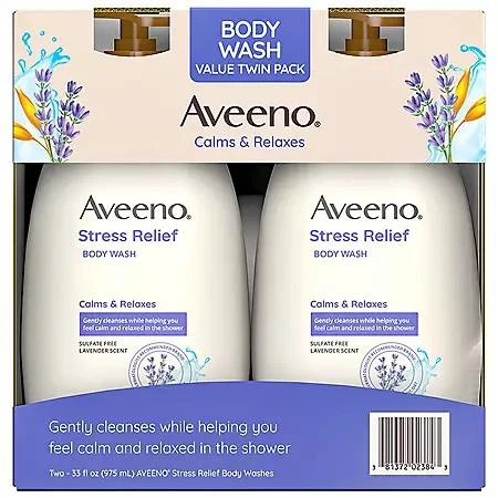 商品Aveeno|Aveeno Stress Relief Body Wash with Lavender & Chamomile, 33 fl. oz., 2 pk.,价格¥162,第2张图片详细描述