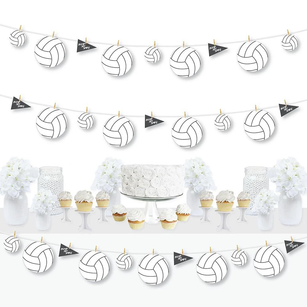 商品Big Dot of Happiness|Bump, Set, Spike - Volleyball - Party DIY Decor Clothespin Garland Banner 44 Pc,价格¥164,第1张图片