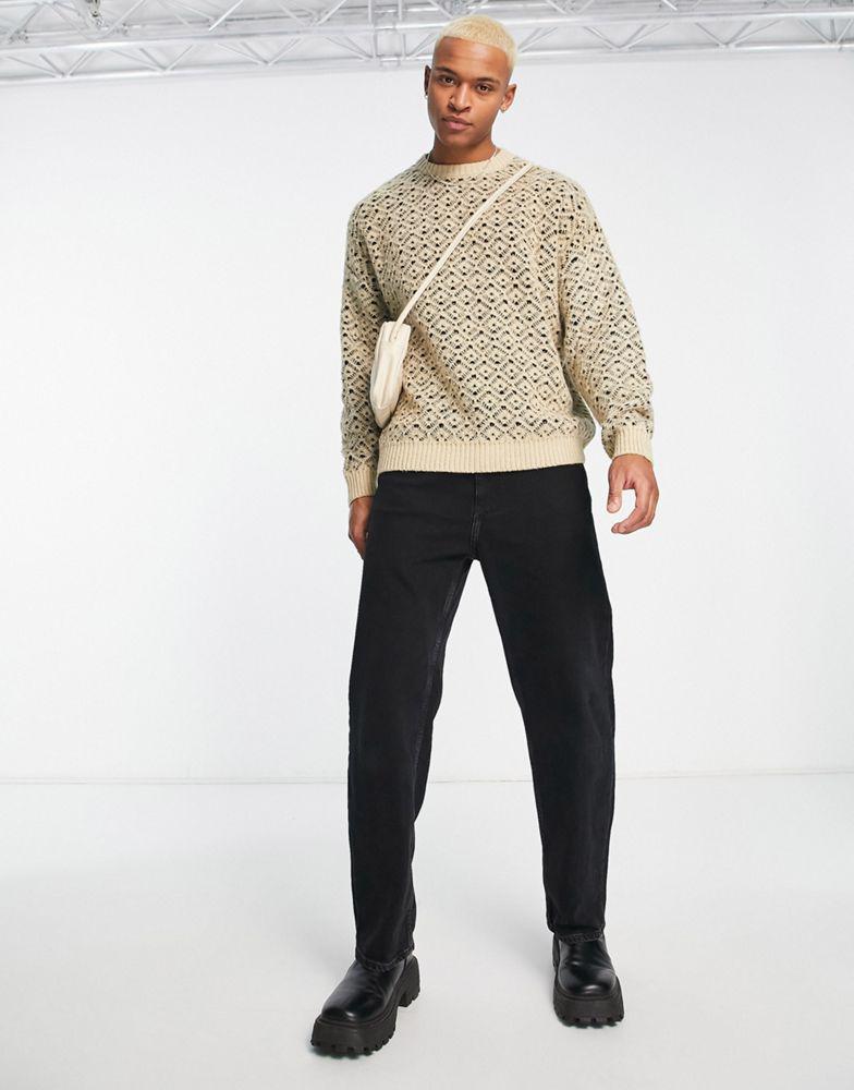 ASOS DESIGN oversized knitted jumper with pattern detail in beige商品第2张图片规格展示