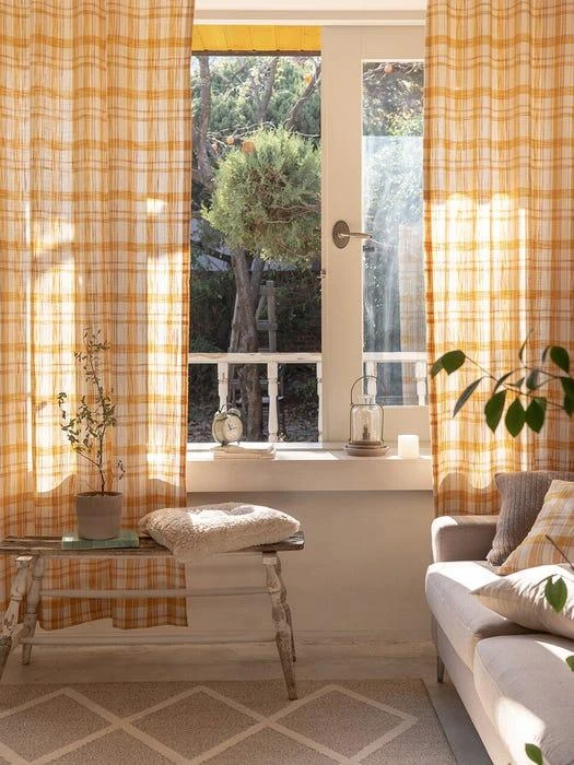 商品DECOVIEW|[Yellow] Linen Checkered Curtain 2P Set,价格¥876,第2张图片详细描述