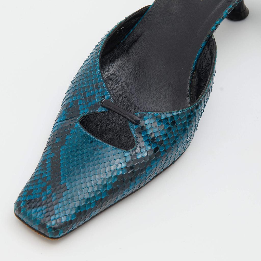 Sergio Rossi Blue/Black Python Leather Kitten Heel Mules Size 37商品第7张图片规格展示