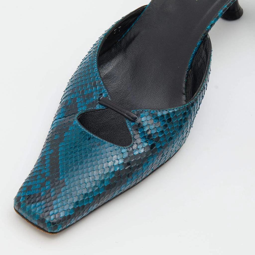 Sergio Rossi Blue/Black Python Leather Kitten Heel Mules Size 37 商品