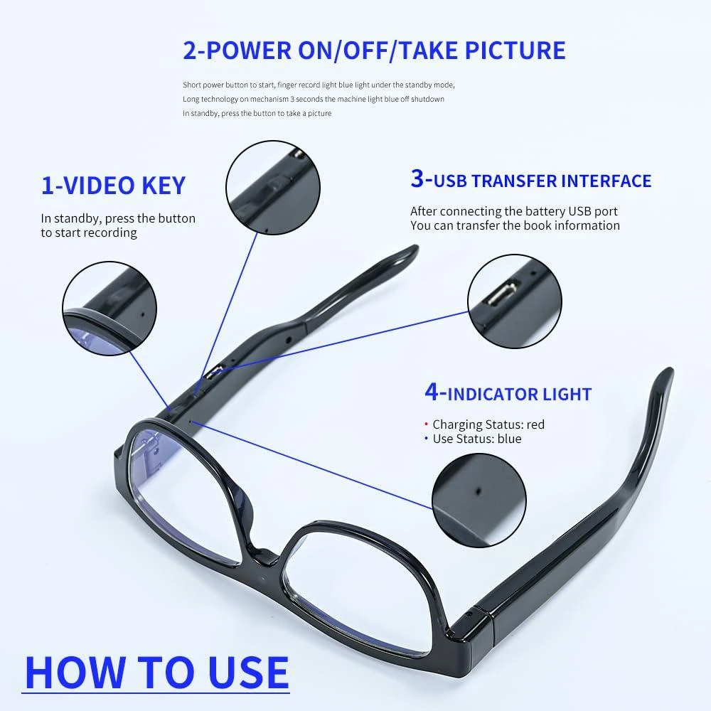 Camera Glasses 1080P HD Outdoor Sports Smart Glasses, Suitable for Outdoor Sports, Hiking, Travel, Party Records (32G Memory Card Included) 商品