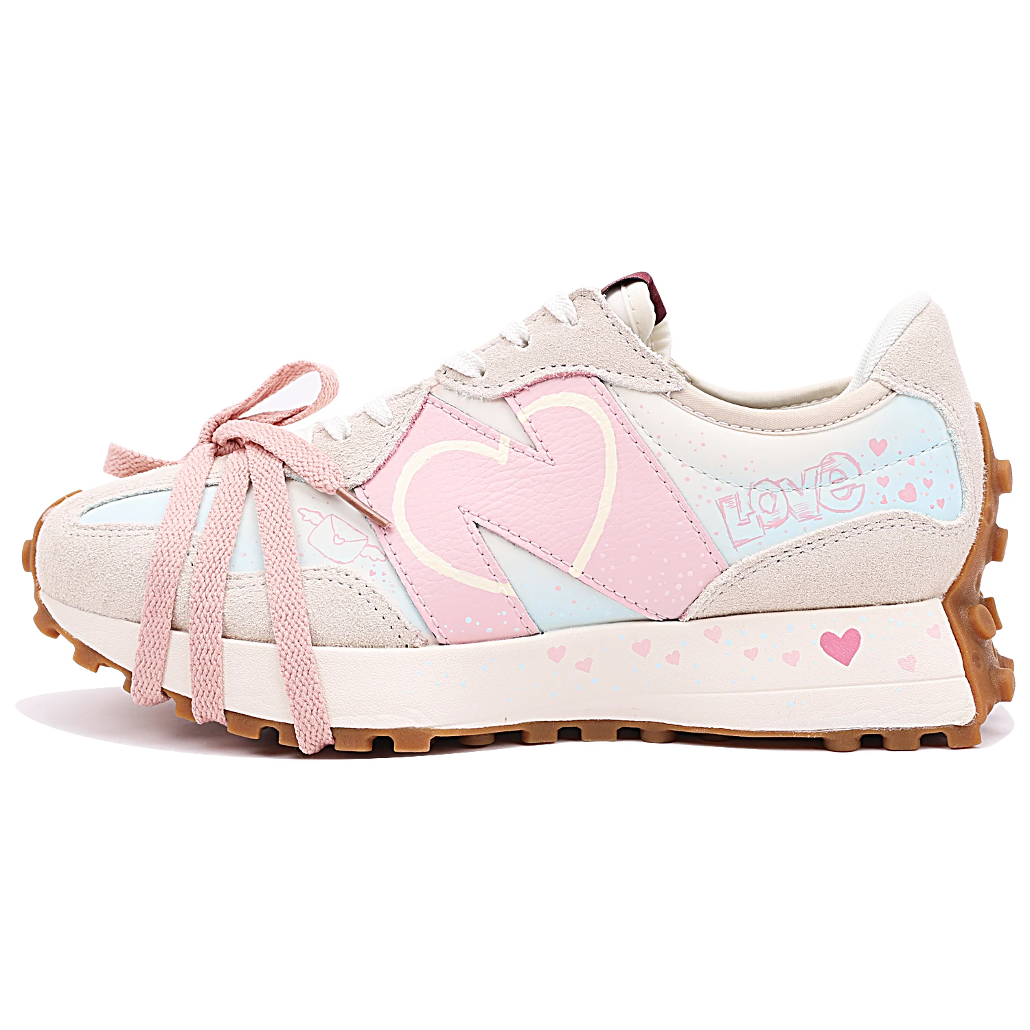 商品[国内直发] New Balance|[预售3天]【定制球鞋】   NB 327 MOR 减龄少女love 浪漫情侣减震防滑耐磨透气轻便 低帮 训练跑步鞋 女款 粉白,价格¥1173,第1张图片
