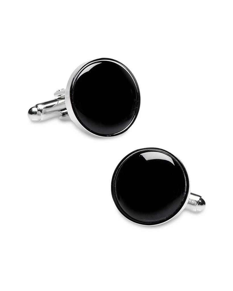 商品Cufflinks Inc.|Silver-Tone Onyx Inlay Round Cufflinks,价格¥633,第1张图片