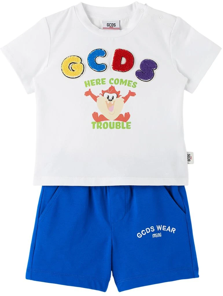 商品GCDS|Baby White & Blue T-Shirt & Shorts Set,价格¥379,第1张图片