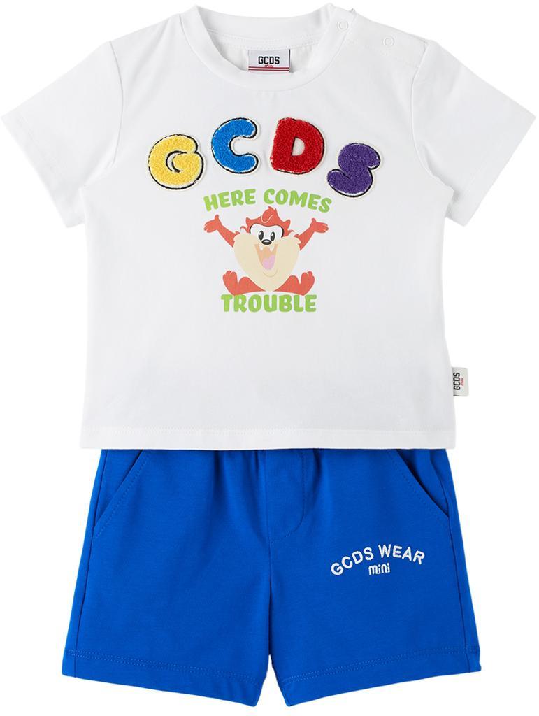 商品GCDS|Baby White & Blue T-Shirt & Shorts Set,价格¥952,第1张图片