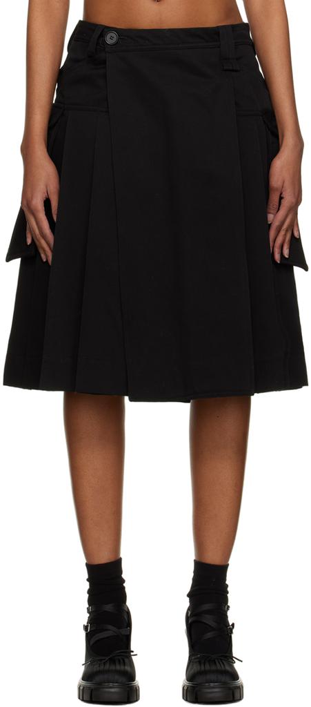 Black Pleated Midi Skirt商品第1张图片规格展示