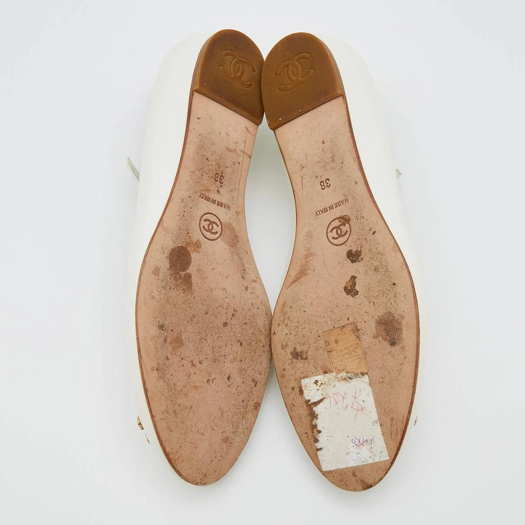 Chanel White Leather CC Embellished T Strap Ballet Flats Size 38 商品