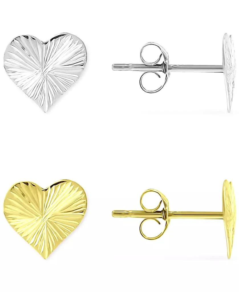 商品Giani Bernini|2-Pc. Set Textured Heart Stud Earrings in Sterling Silver & 18k Gold-Plate, Created for Macy's,价格¥105,第1张图片