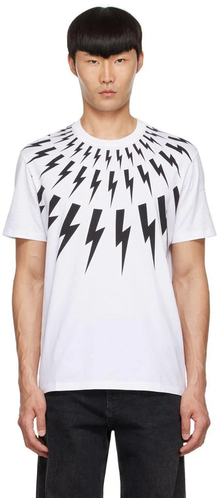 商品Neil Barrett|White Fair Isle Thunderbolt T-Shirt,价格¥622,第1张图片