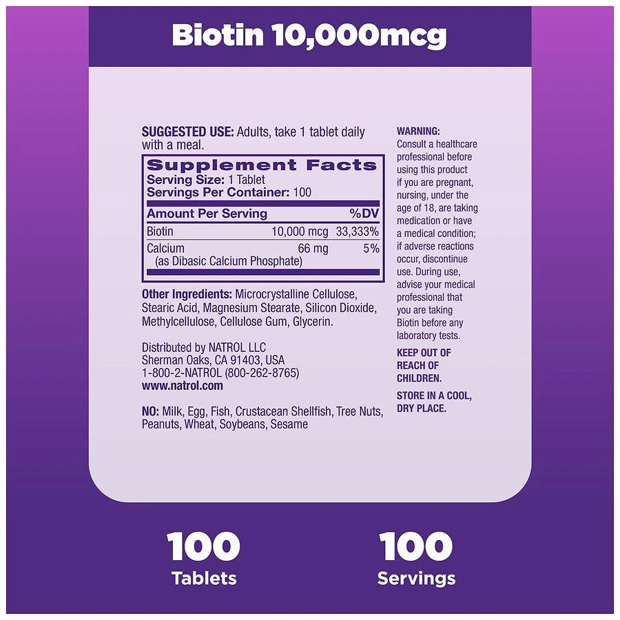 商品Natrol|Biotin Maximum Strength 10,000 mcg Dietary Supplement Tablets,价格¥101,第5张图片详细描述