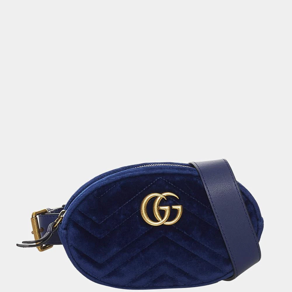 商品[二手商品] Gucci|Gucci Blue GG Marmont Matelasse Velvet Belt Bag,价格¥6351,第1张图片