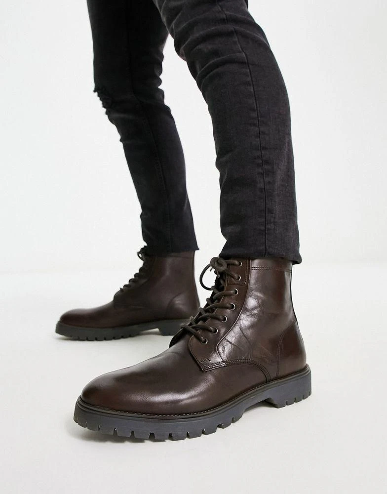 商品ASOS|ASOS DESIGN lace up boots in brown leather with chunky sole,价格¥430,第3张图片详细描述