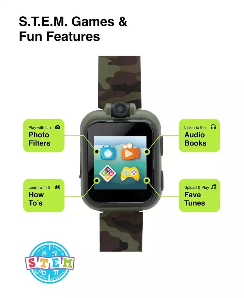 Kid's Dark Green Camo Prints Silicone Strap Touchscreen Smart Watch 42mm with Earbuds Gift Set 商品