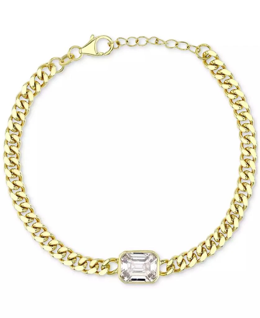 商品Macy's|Cubic Zirconia Large Cuban Link Bracelet in 14k Gold-Plated Sterling Silver,价格¥1661,第1张图片