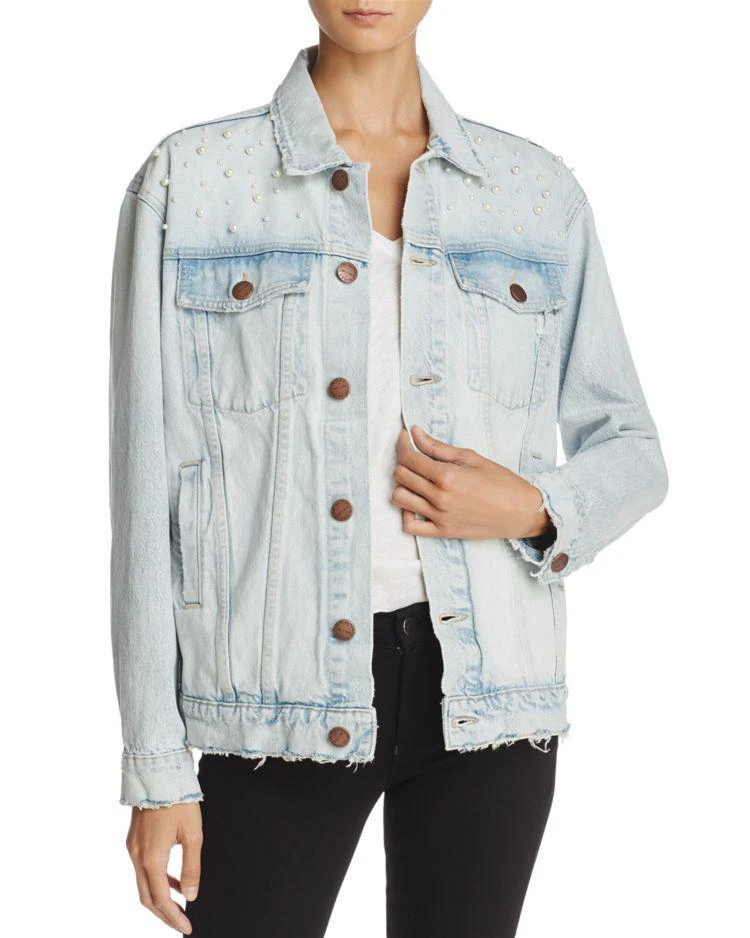 商品Current Elliott|The Boyfriend Trucker Embellished Denim Jacket in Mulholland Destroy,价格¥3199,第1张图片