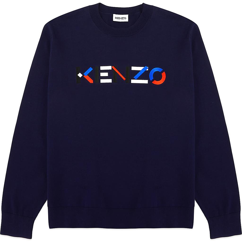 Multicolored Logo Knit Pullover Sweater - Navy Blue商品第1张图片规格展示