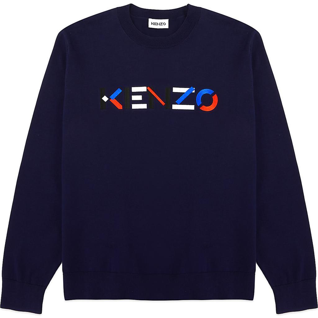 商品Kenzo|Multicolored Logo Knit Pullover Sweater - Navy Blue,价格¥1363,第1张图片